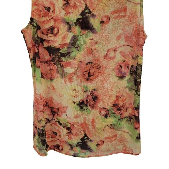 BCBGMaxAzaria Sleeveless Blouse Top L Floral Mesh Button Down V-neck Feminine - Picture 11 of 14